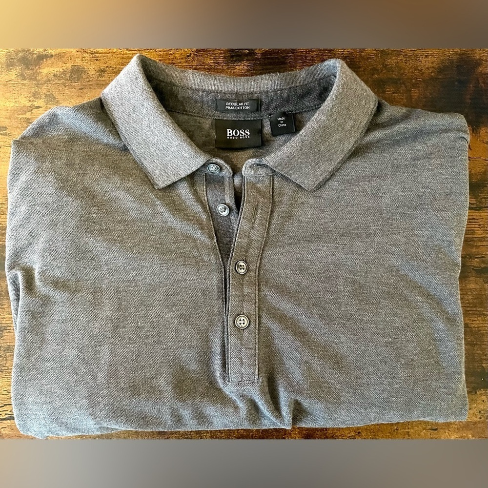 Hugo Boss Gray Polo Shirt XL Short Sleeve Collar Pima Cotton Regular Fit Golf